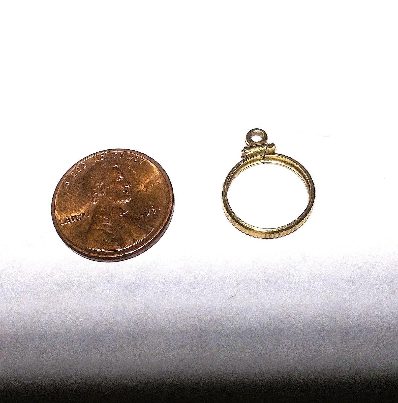 14k Gold Coin Bezel A48 Reeded Screw Top Fit US $1 Liberty Head 1849-1854 REPAIR