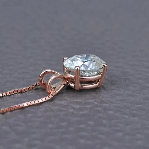 2Ct Oval Cut Real Moissanite Solitaire Pendent 14k Rose Gold Plated
