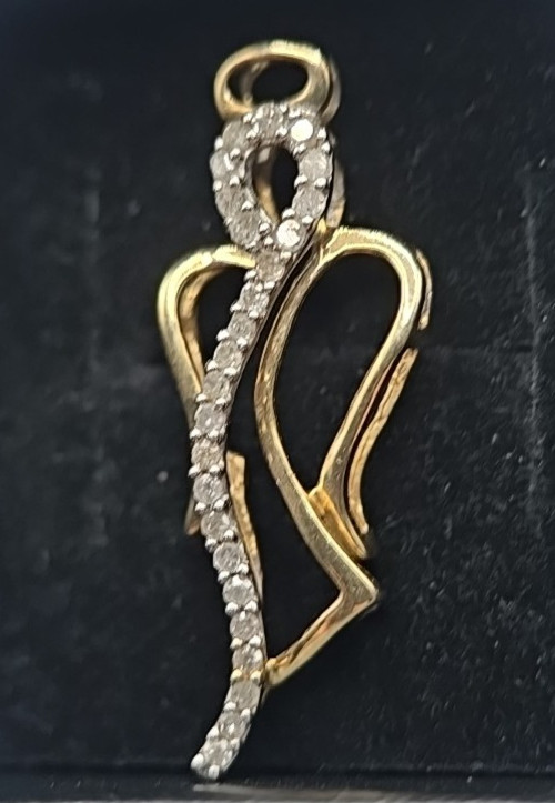 Vtg Heng Ngai 10k Yellow Gold Diamond Angel Pendant 1.54g Two-Tone Signed HN