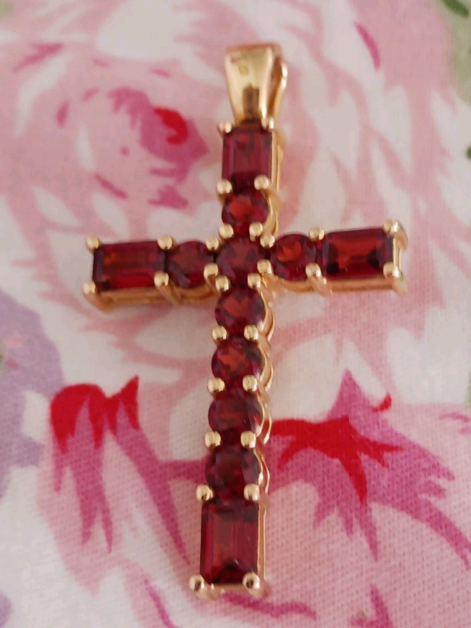 🌸JTV, VERMELLO GARNET, “ENHANCER”, CROSS, DESIGNER, FANCY “R” 18K OVER STERLING
