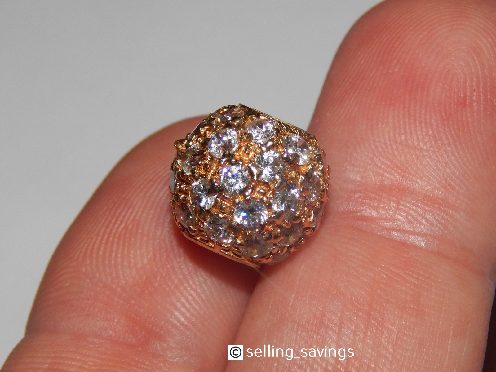 14K YELLOW GOLD CZ DIAMOND GEMSTONE 1/2 INCH DIAMETER BEAD BALL PENDANT