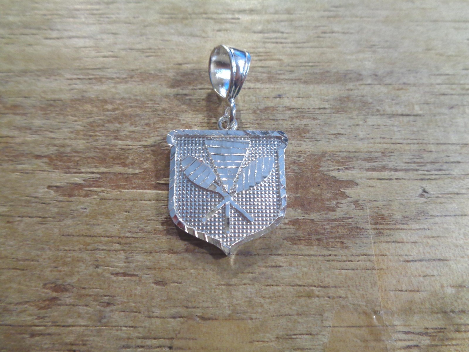 24MM SOLID 925 STER SILVER DIAMOND-CUT DC HAWAIIAN KANAKA MAOLI SHIELD PENDANT