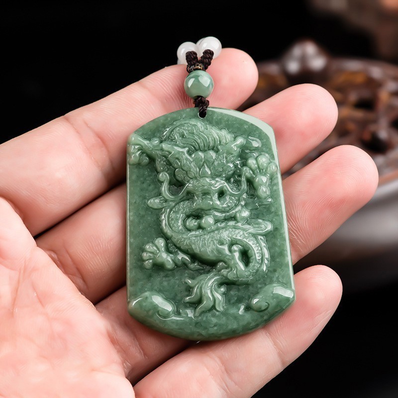 Natural A Green Jade Jadeite Imperial Dragon Pendant Beads Neckalce Certificate