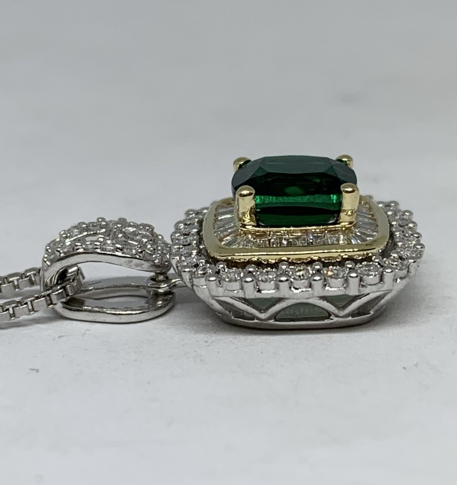 10k Yellow White Gold App 2.5ct Natural Diamond Double Halo Lab Emerald Pendant