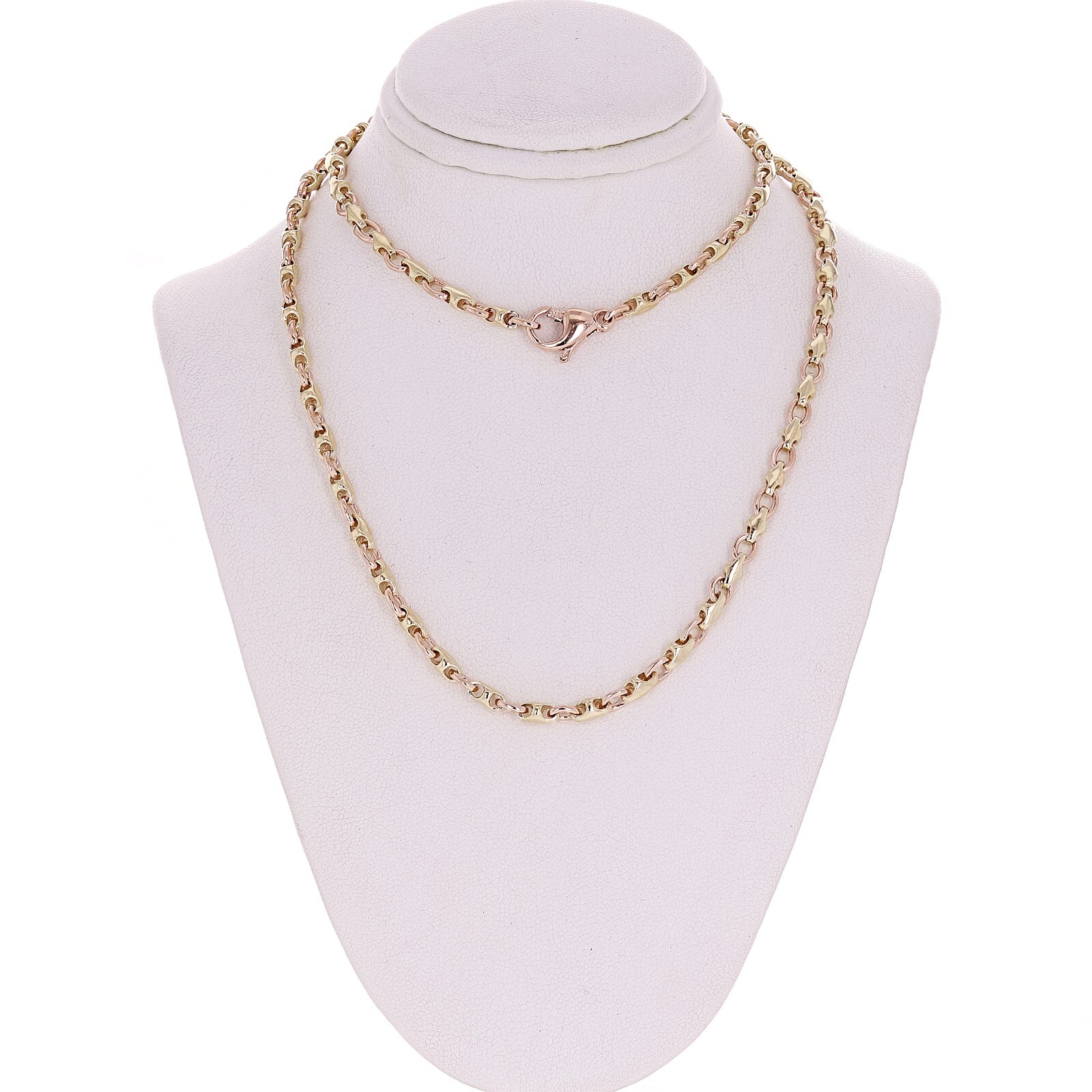 10k Yellow & Rose Gold Solid Handmade Fashion Link Necklace 20″ 4mm 23.5 grams