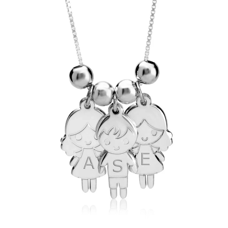 Personalized Mother Necklace Boy Girl Charms 925 Silver Kids Initial Gift Mom