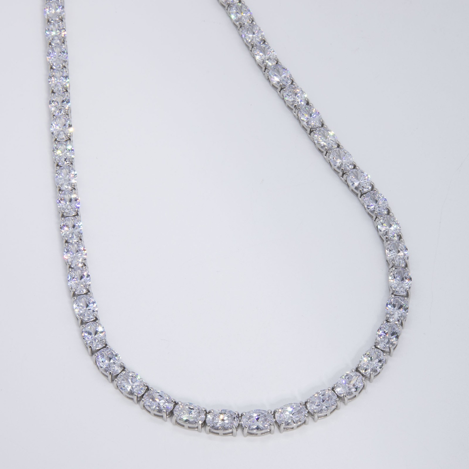 Shiny Oval-Cut Tennis Chain Necklace Sterling Silver 925
