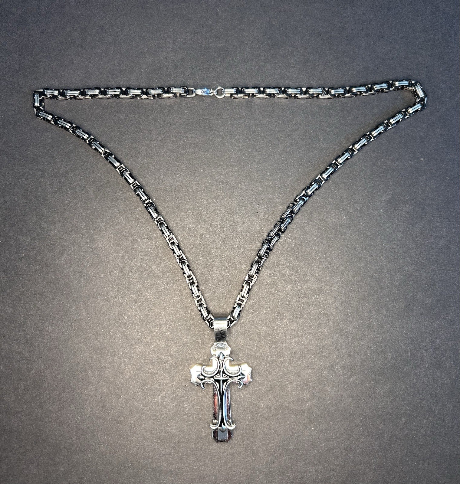 Male Vintage Christian Trinity Latin Cross Necklace L 21”