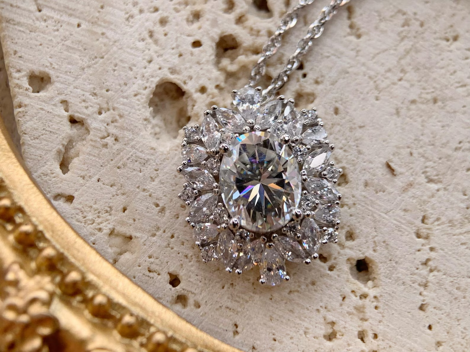 4ct D Color Oval Moissanite Necklace 925 Sterling Silver Floral Gift Pendant