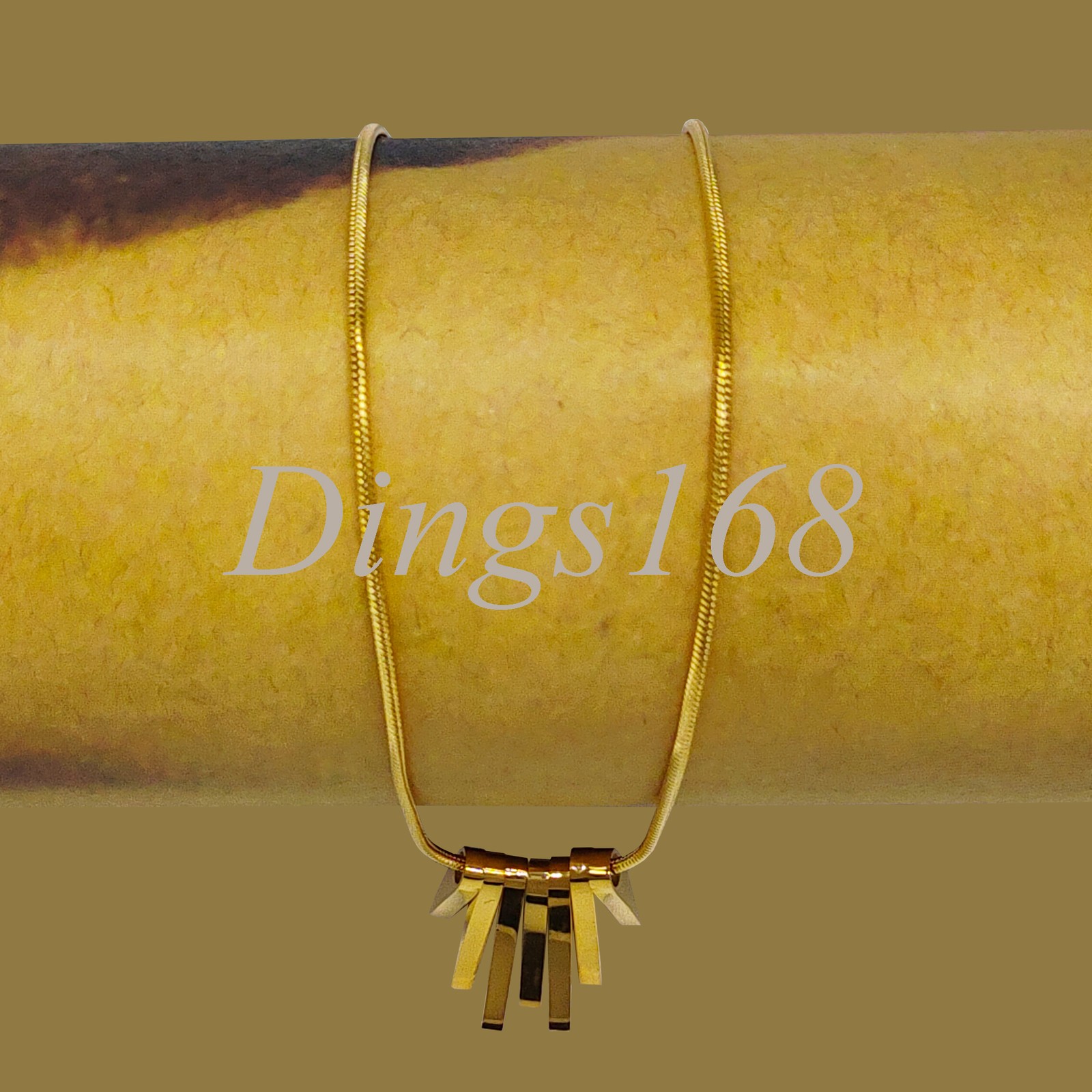 18K Yellow Gold Filled 0.5×0.6inch 7-Square Bar Pendant 16″+2″ 1mm Thin Necklace