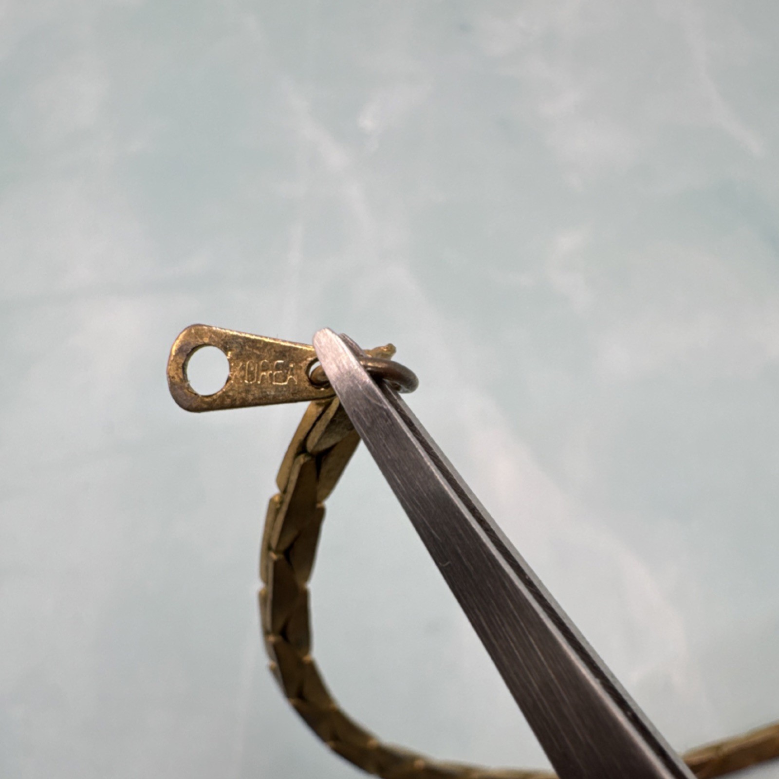 Vintage Korean Gold Plated Yellow Gold Cobra Herringbone Chain