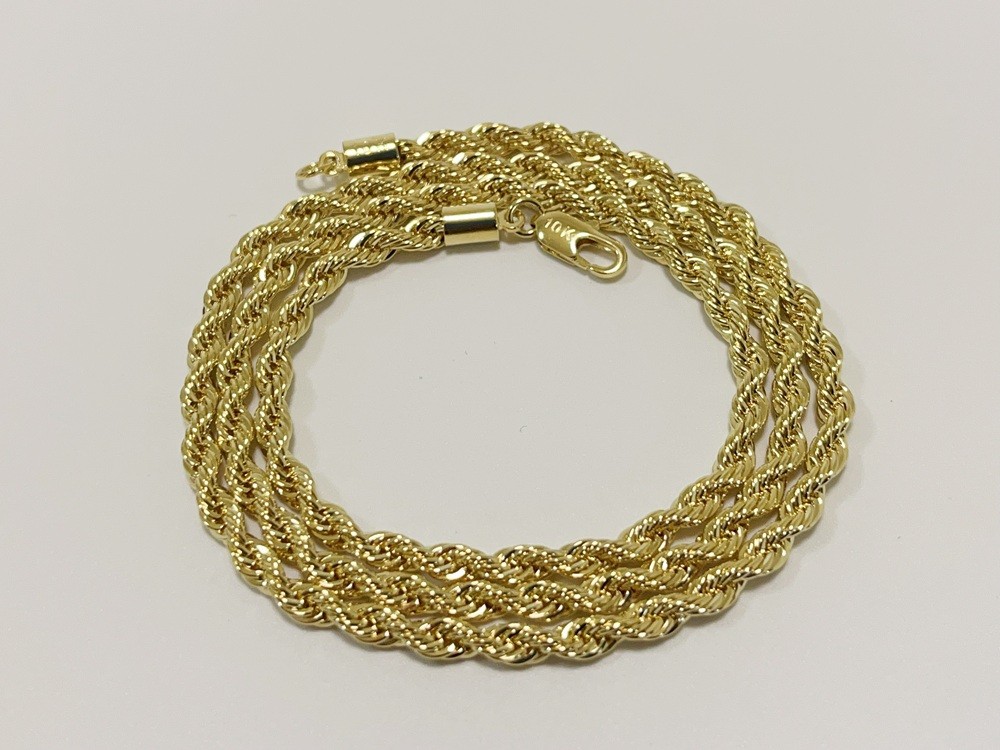 10K Yellow Gold SOLID Rope Chain Necklace Diamond Cut Real Gold 4mm 20inch