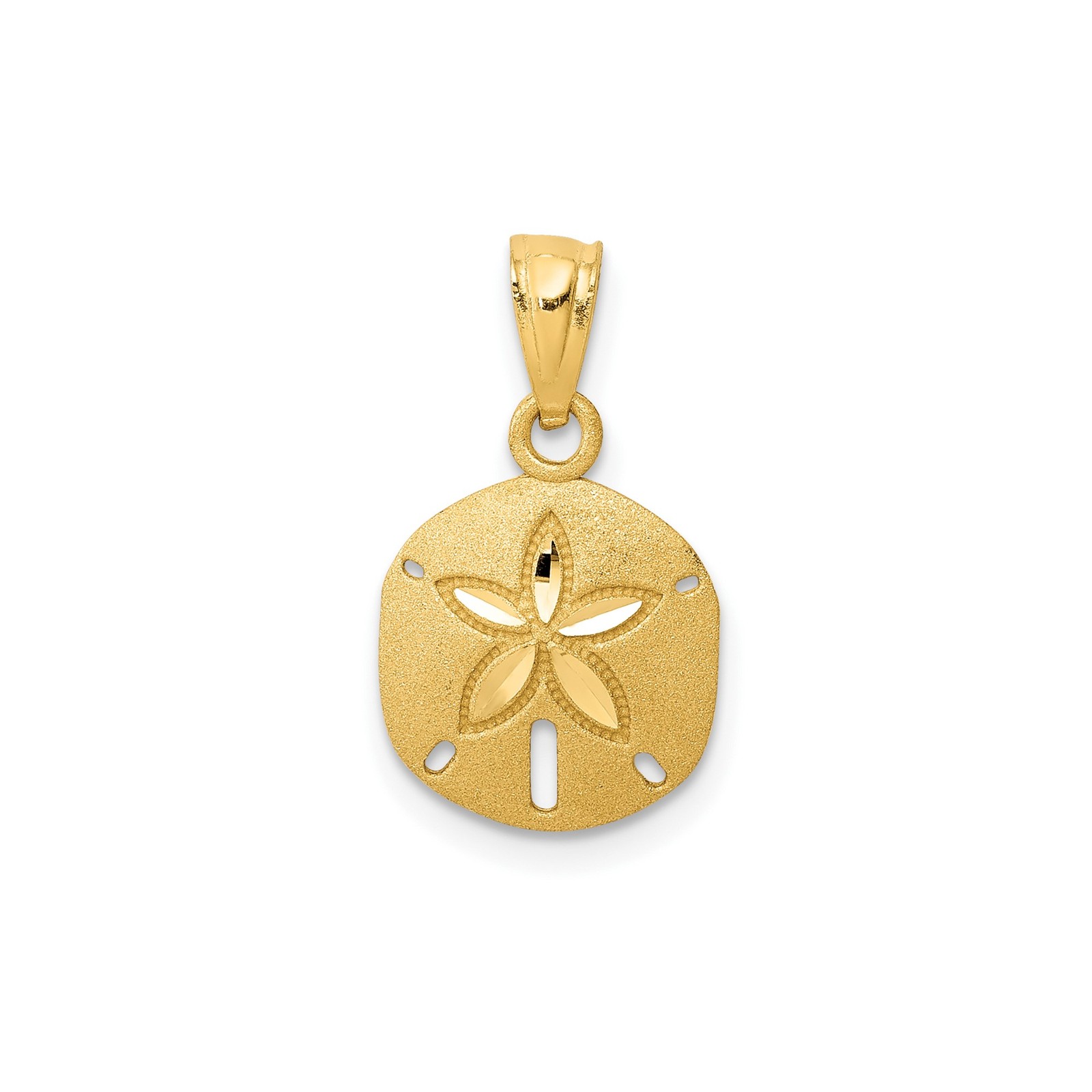 14k Yellow Gold Satin Diamond-cut Sand Dollar Pendant Necklace Womens