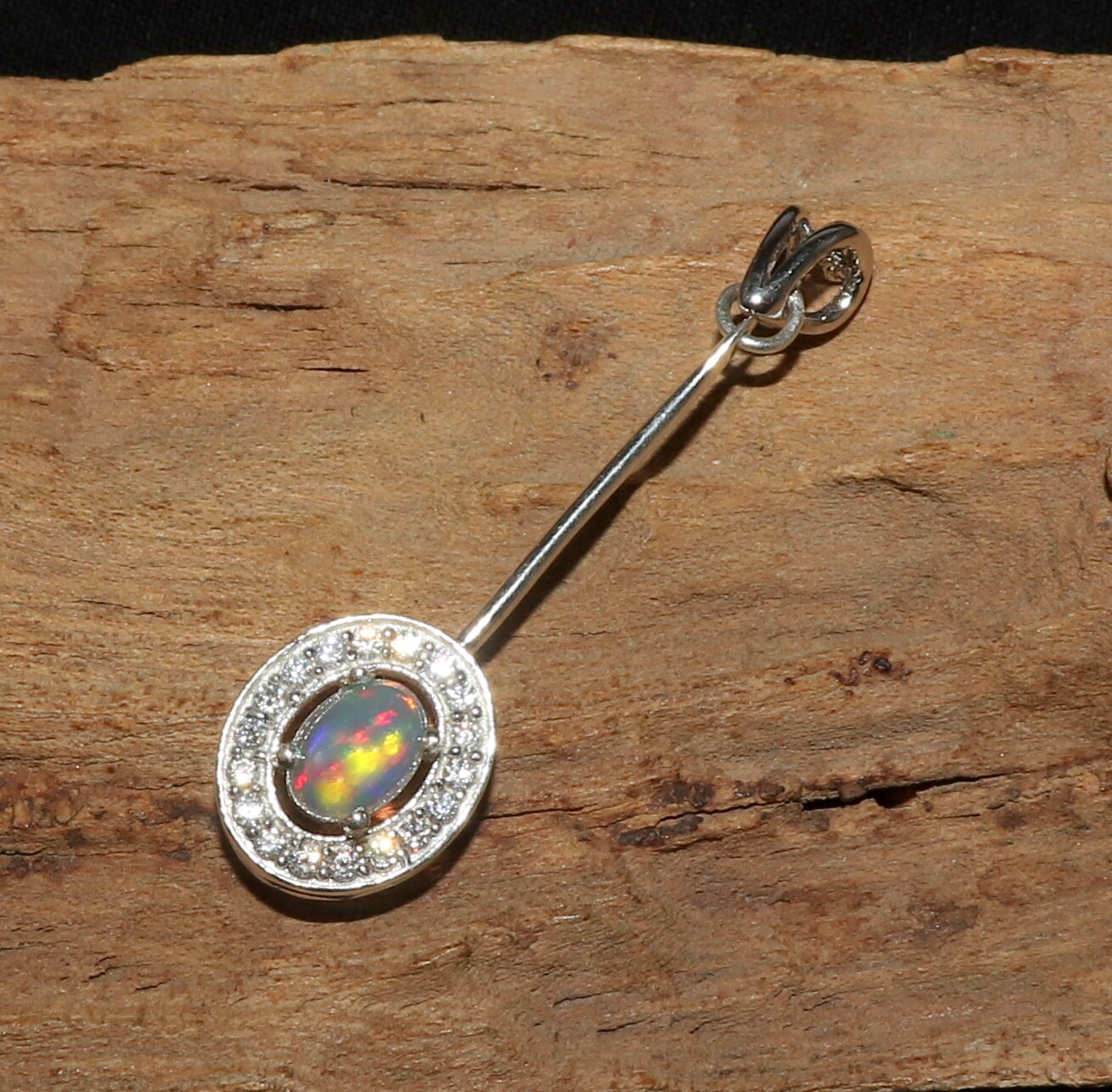 Natural Ethiopian opal pendant with sterling silver valentine gift for her 40 mm