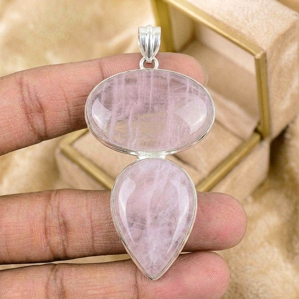 Silver Rose Quartz Gemstone Silver Pendant 925 Sterling Silver Jewelry Pendant