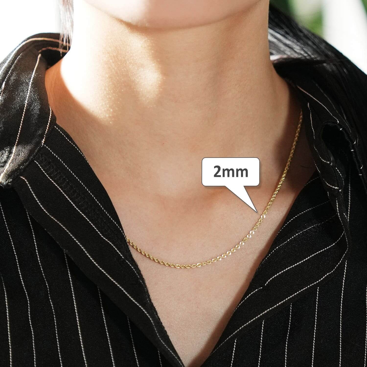 10K Real Gold 1.8mm-9mm Hollow Rope Chain Necklace 16″-30″