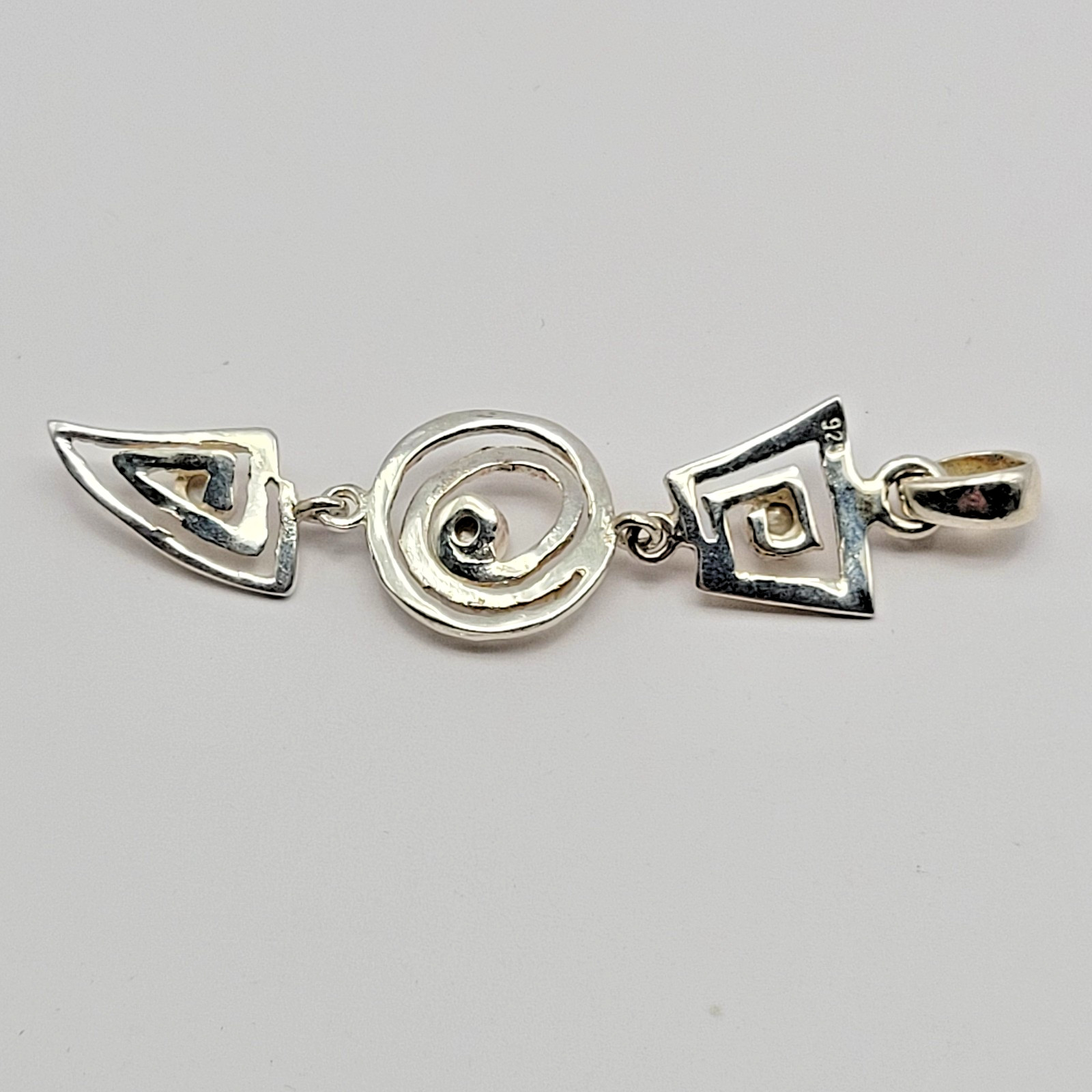 Sterling Silver Geometric Swirl Pearl Pendant ~ 2.25″