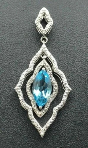 2Ct Marquise Blue Topaz Edgy Floating Drop Dangle Pendant 14K White Gold Finish