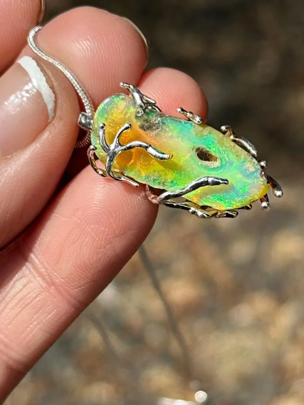 Opal Silver Woods Bohemian Necklace