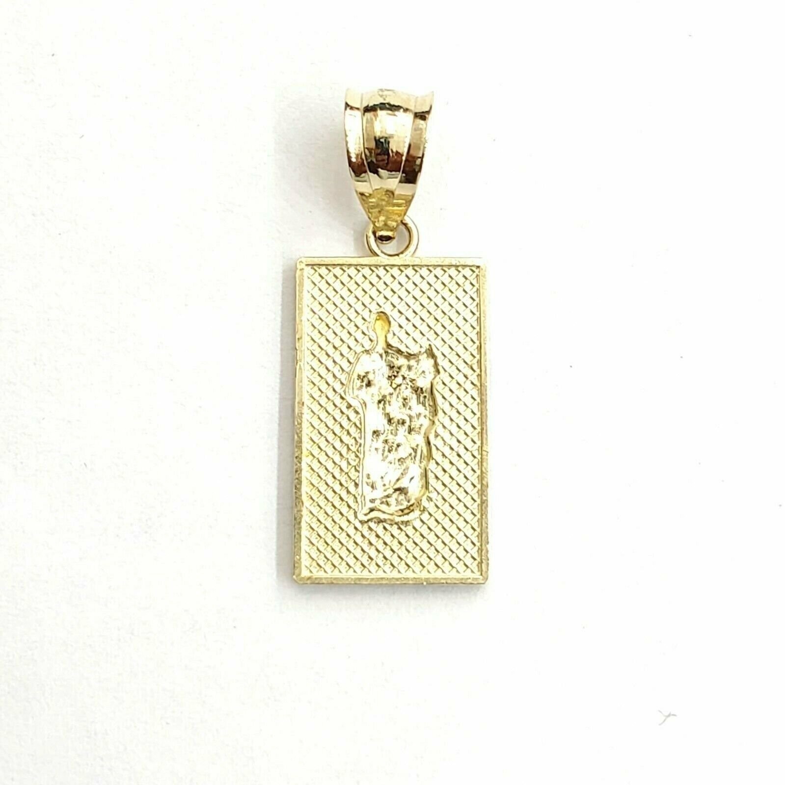 14k two tone gold rectangular saint Jude juda pendant charm religious gift 1.4g
