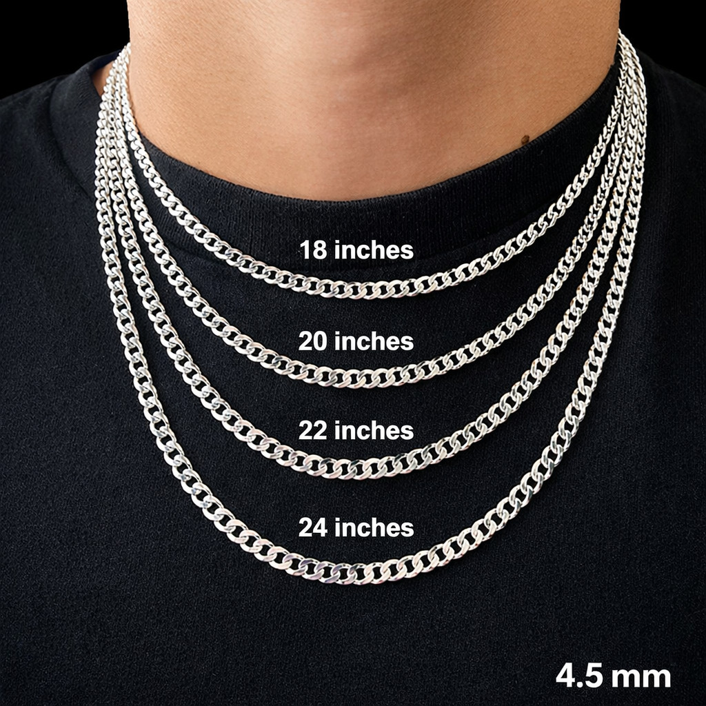 925 Sterling Silver Cuban Curb Chain Necklace Men Women Italian Link Jewelry