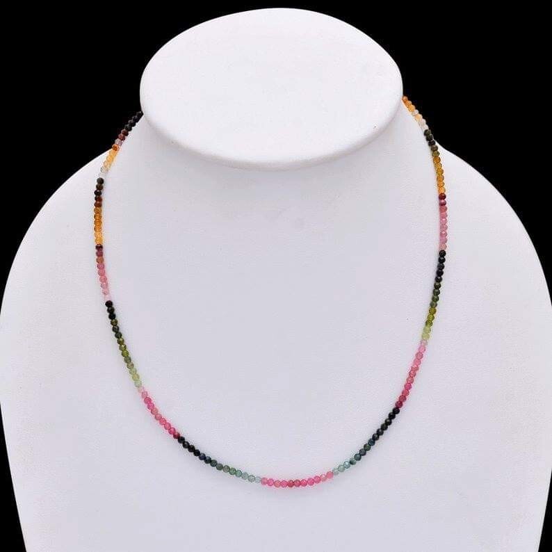 Multi Tourmaline gemstone 925 sterling silver necklace + bracelet jewelry bg44