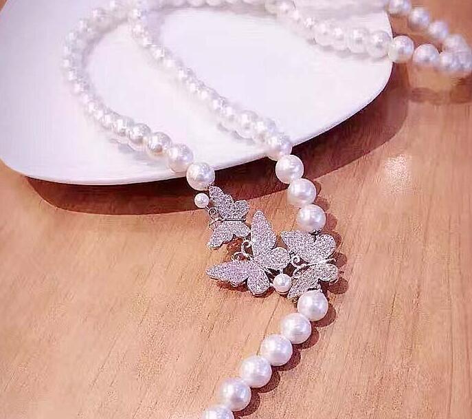 30″8-9mm natural south sea genuine white round pearl necklace 888AAAA
