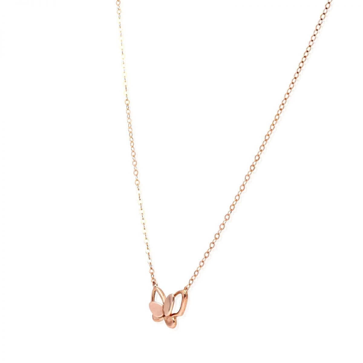 14K Yellow Rose White Gold Over Silver Butterfly Pendant Cable Necklace 16-18″