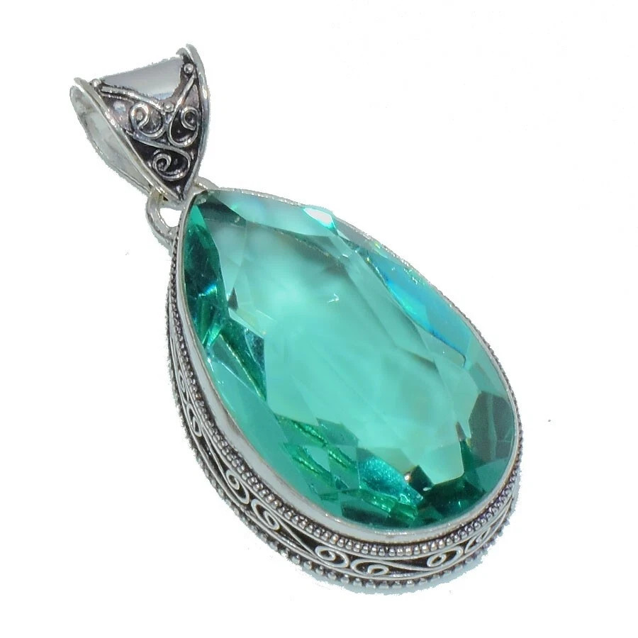 Aquamarine Gemstone Handmade 925 Sterling Silver Jewelry Pear Cut Pendant