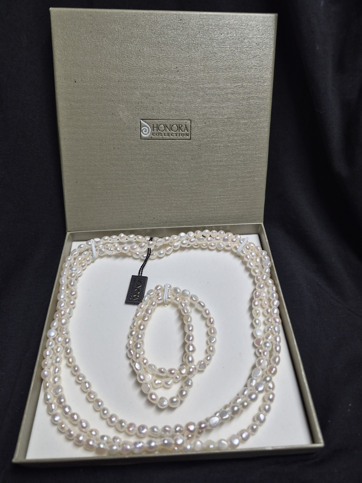 NWT Honora White Cultured Freshwater Pearl 60″ Rope Necklace & Stretch Bracelets