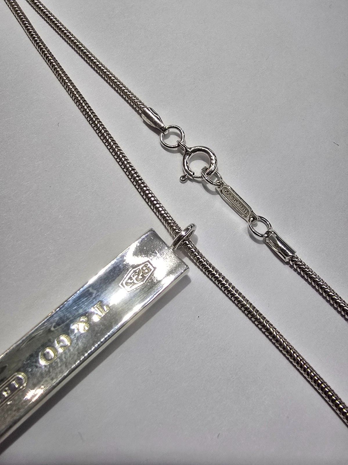 Tiffany & Co Sterling Silver 1837 Bar Pendant 18.25″ Snake Chain Necklace