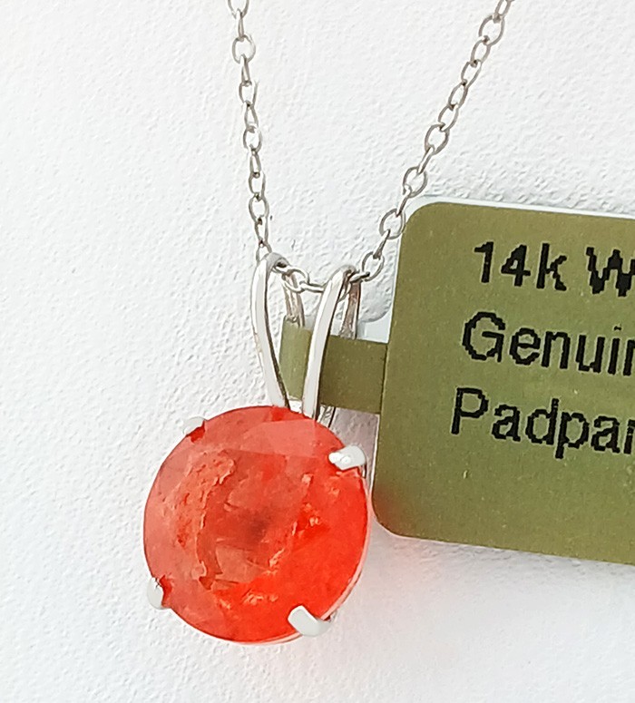 GENUINE 3.26 Cts PADPARADSCHA SAPPHIRE PENDANT 14K WHITE GOLD – Free Certificate