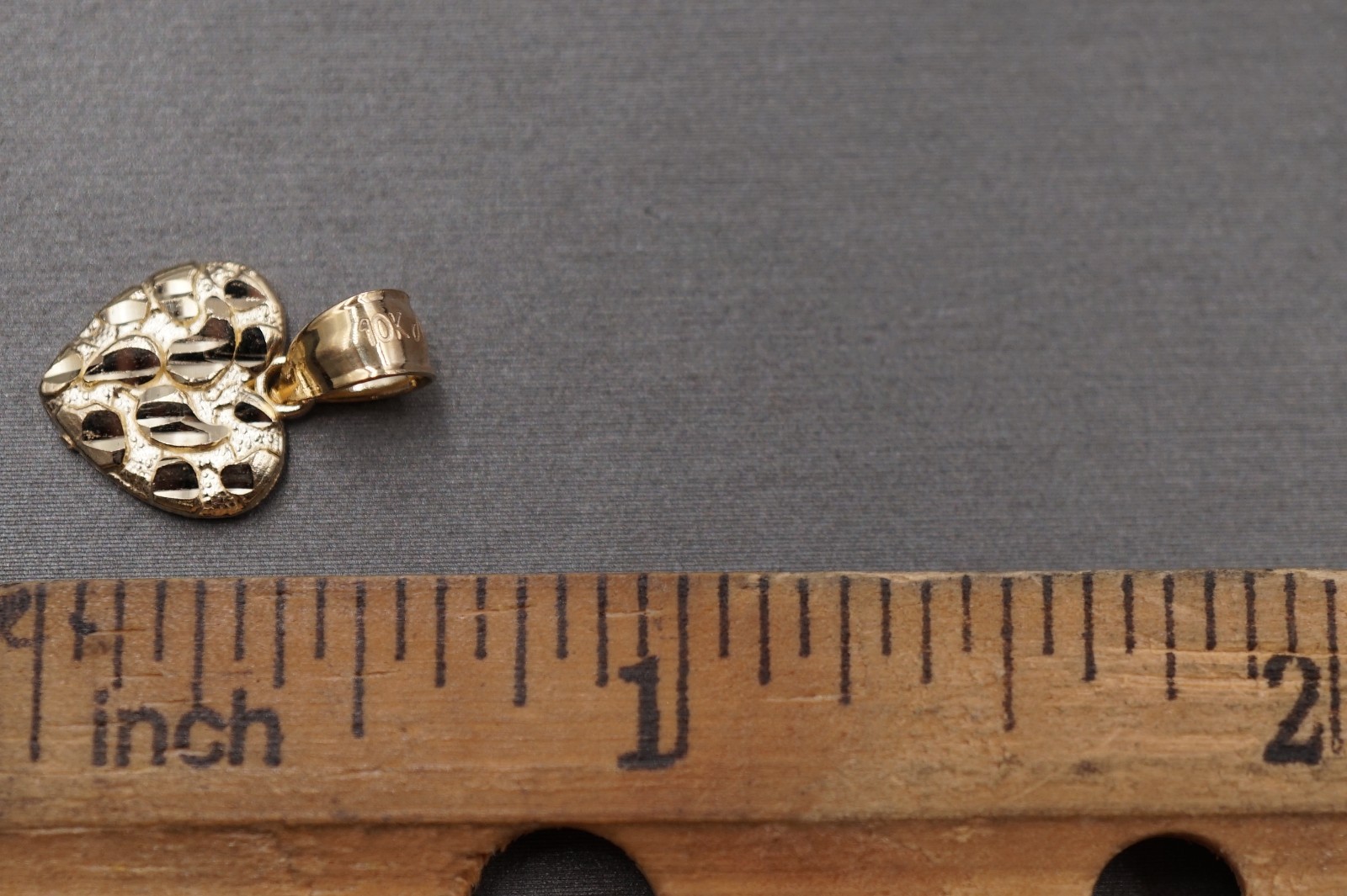10K Solid Yellow Gold Diamond Cut Nugget Heart Charm Pendant. 3 Sizes