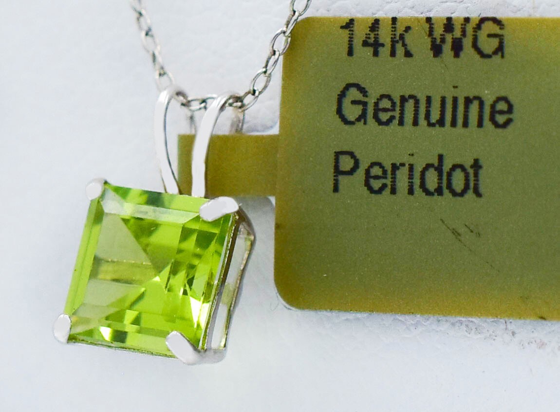 GENUINE 1.02 Cts PERIDOT PENDANT 14K SOLID WHITE GOLD -Free Chain-FREE APPRAISAL