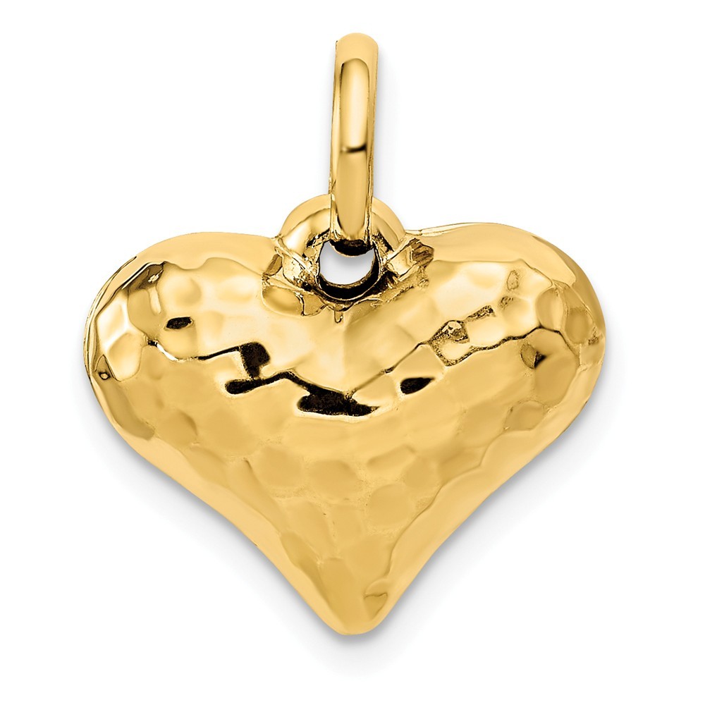 14K Yellow Gold 3-D Hollow Polished Faceted Love Heart Charm Pendant