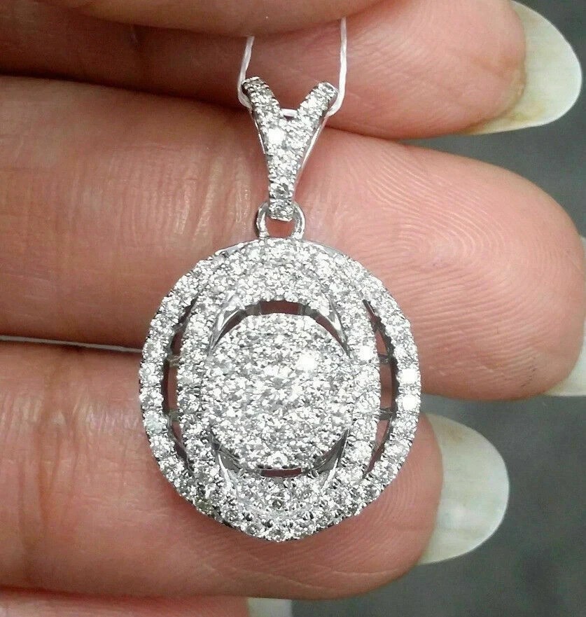 Moissanite Cluster Halo Pendant Necklace 2CT Round Cut 14K White Gold Plated