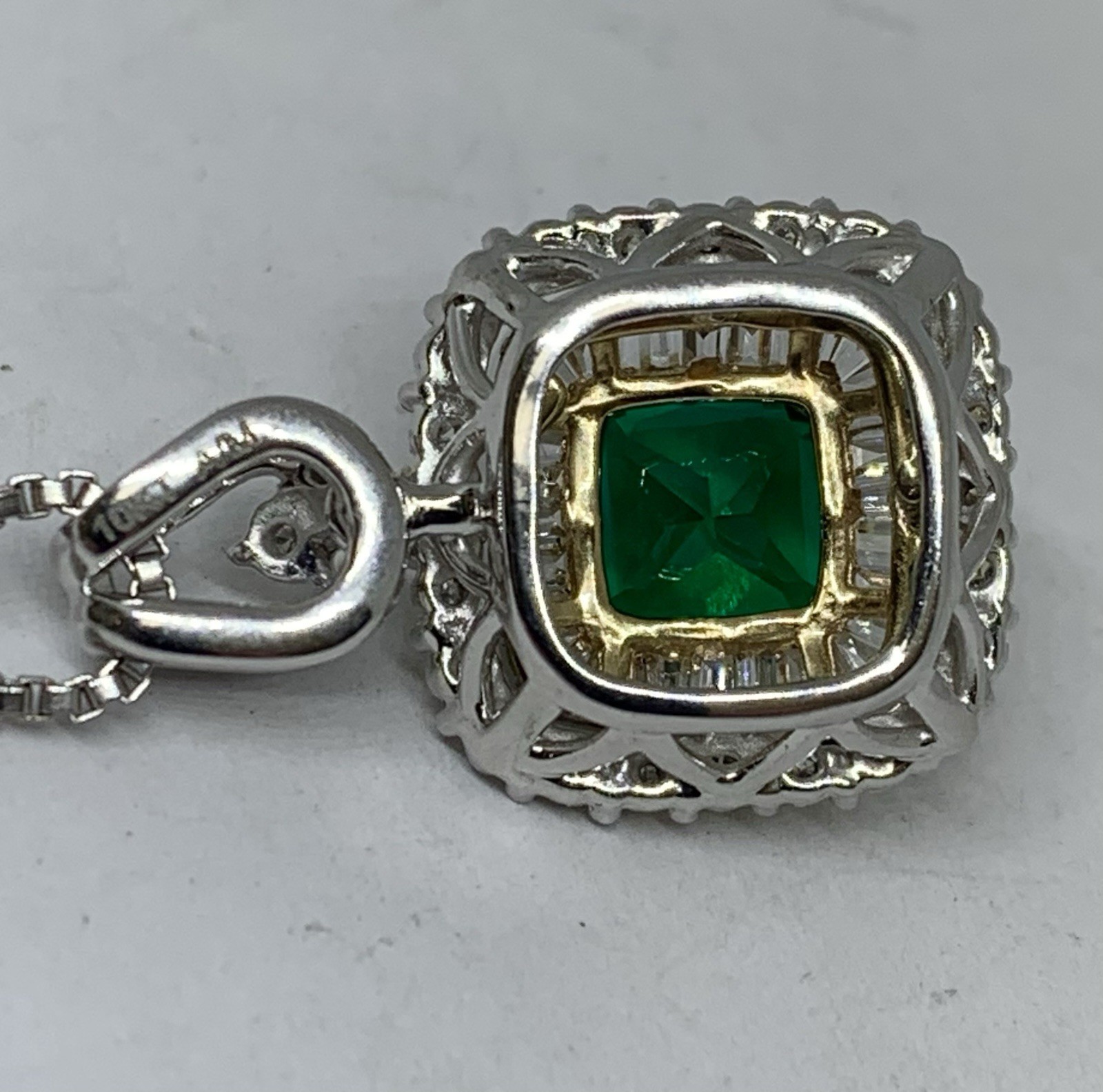 10k Yellow White Gold App 2.5ct Natural Diamond Double Halo Lab Emerald Pendant