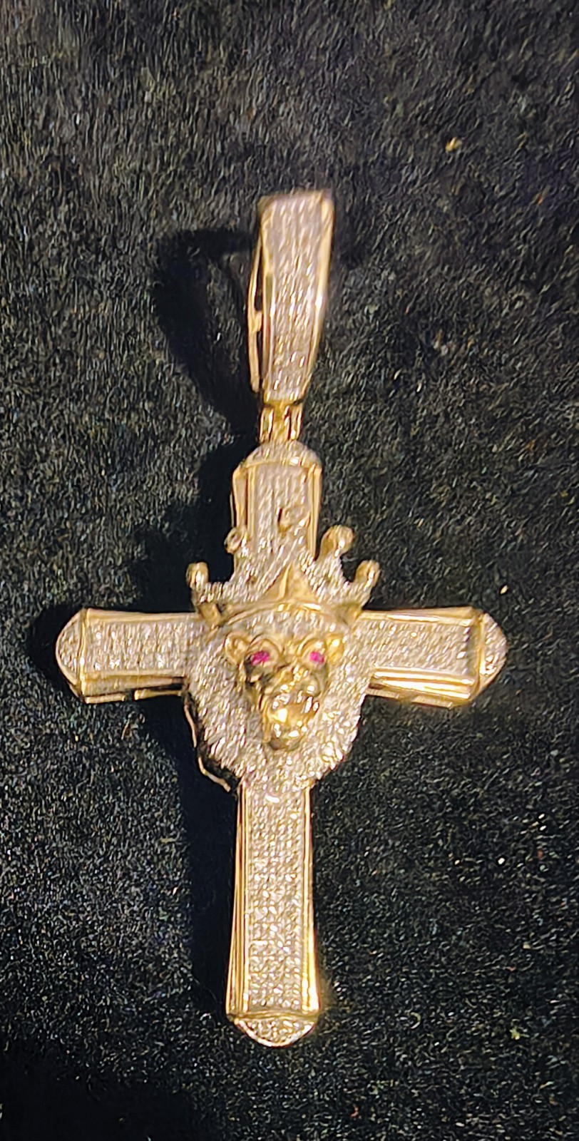 10k Gold Diamond Lion Crown Cross