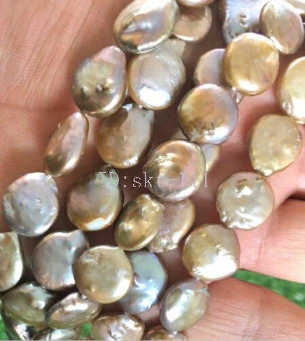 14″ New Natural Real purple Multicolor Freshwater Pearl Coin Loose Beads 12-13mm
