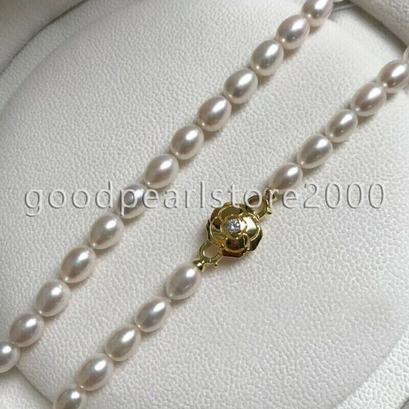 18″ Nature AAA++ Akoya 8-7mm White Pearl Necklace Flower For Girl’s Daily Party