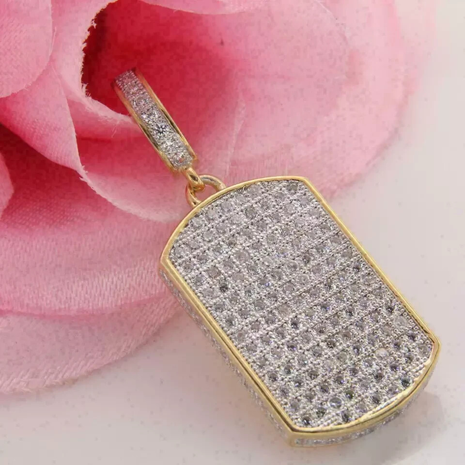 3Ct Round Cut D/VVS1 Diamond Dog Tag Pendant Charm 14k Yellow Gold Over