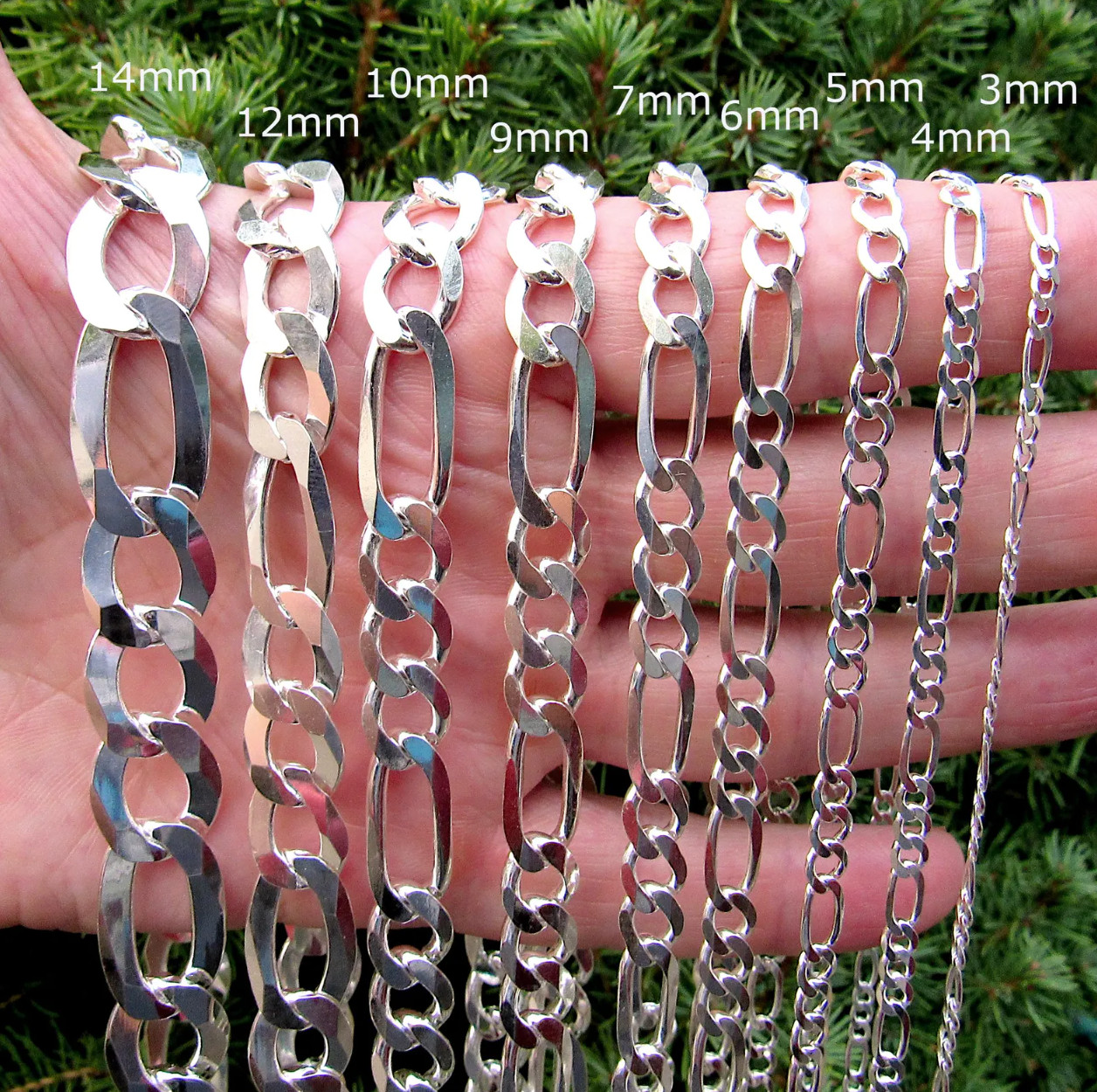 Sterling Silver Men’s Women’s Figaro Solid Chain Bracelet or Necklace 925 Italy