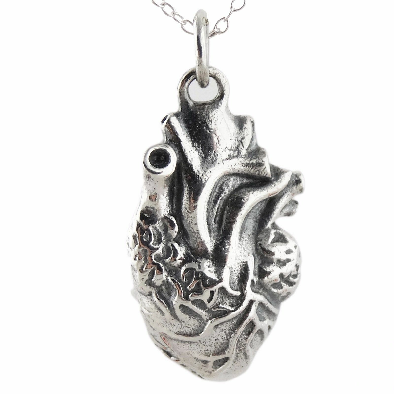 3D Anatomical Human Heart Charm Necklace – 925 Sterling Silver – Love Lifelike