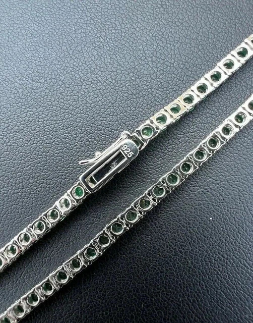 45CT Lab Created Green Emerald 14K White Gold Plated 4mm Womens Tennis Necklace