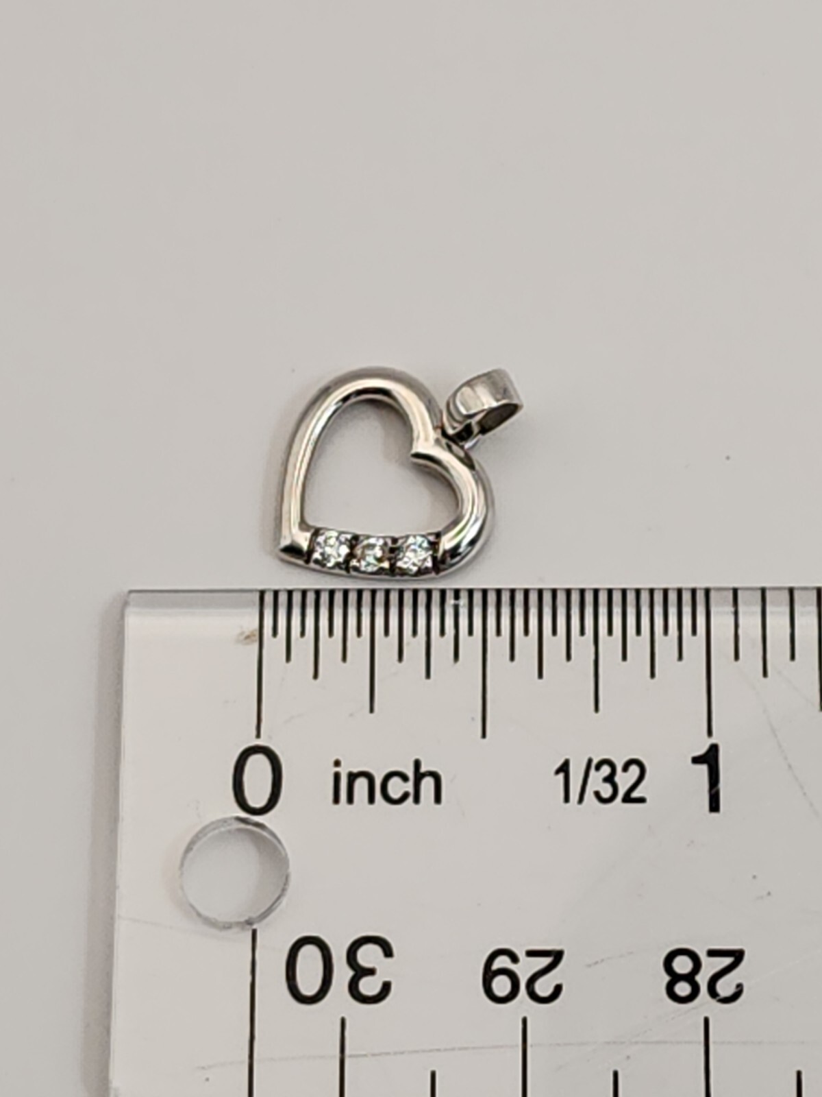 *14k White Gold Open High Polish Heart Pendant 3 Three Diamond 1/2 inch signed