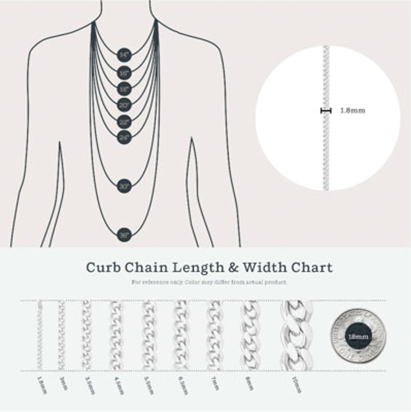 Rose Gold over Sterling Silver 1.8mm Curb Chain Necklace In 14 – 36 Inches