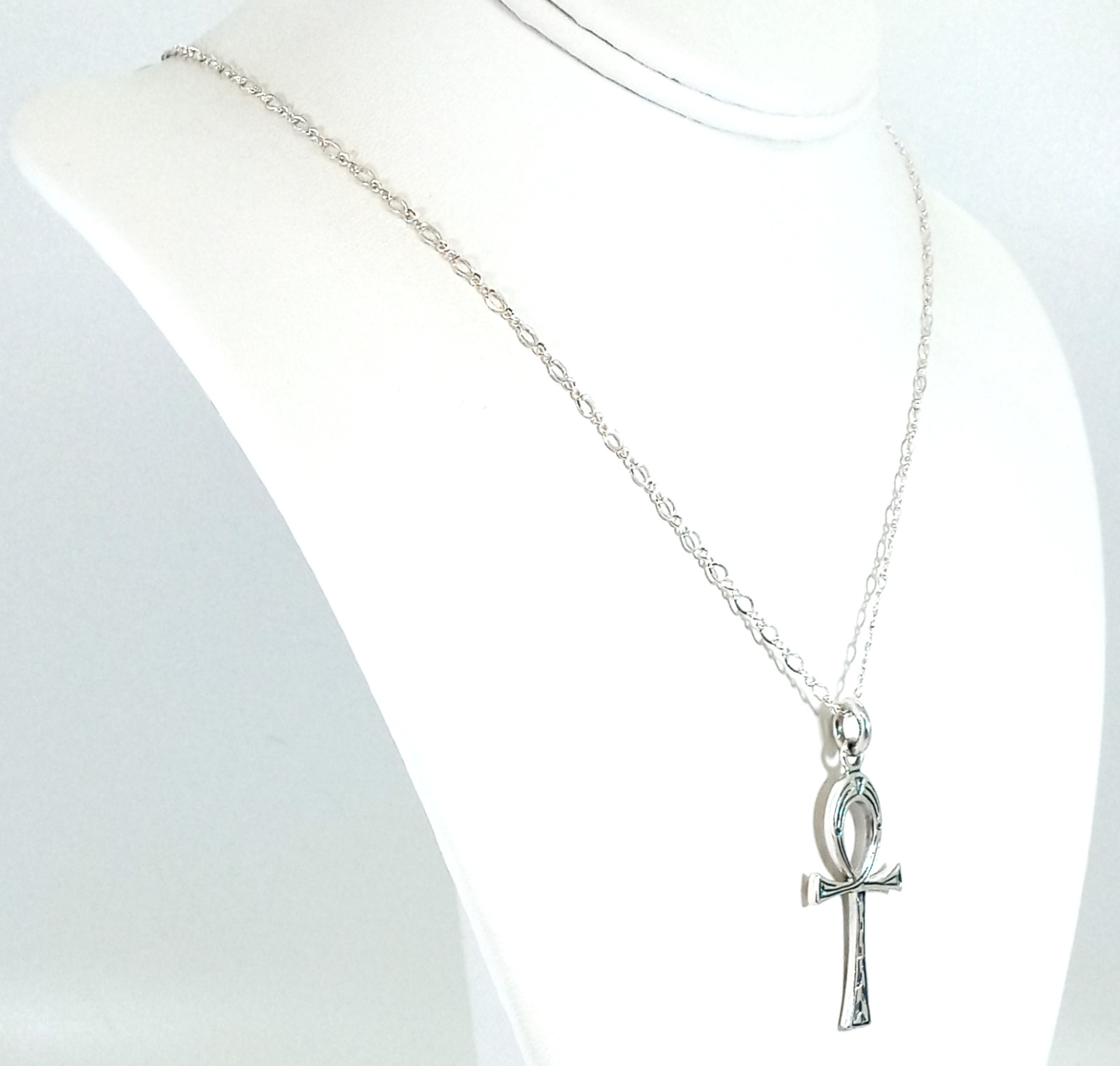 Vintage 925 Sterling Silver Detailed Sturdy Egyptian Ankh Necklace Unisex