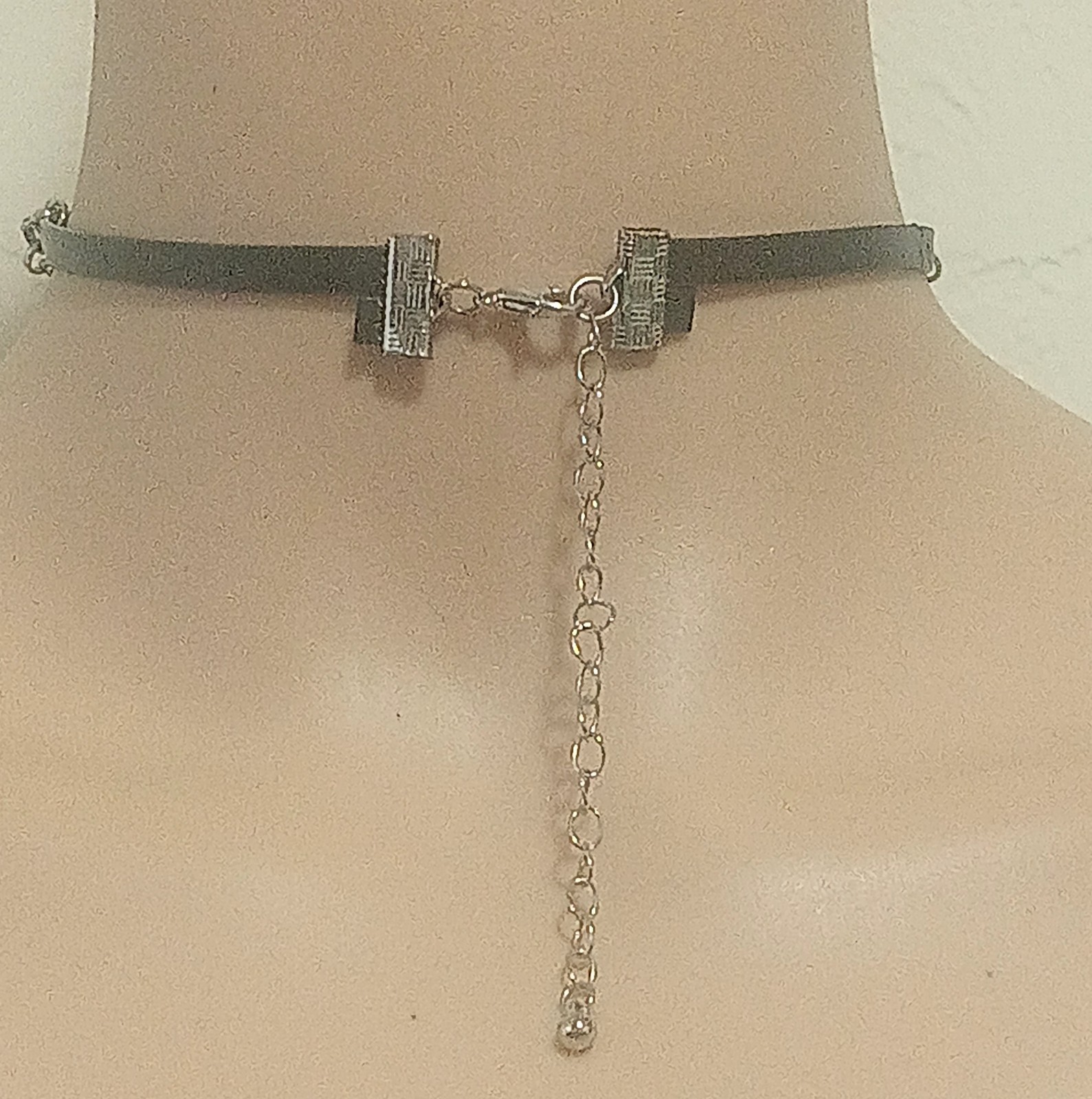 Gothic Black Leather Punk Chain Choker Layered O Ring Charm Necklace 14 Inch