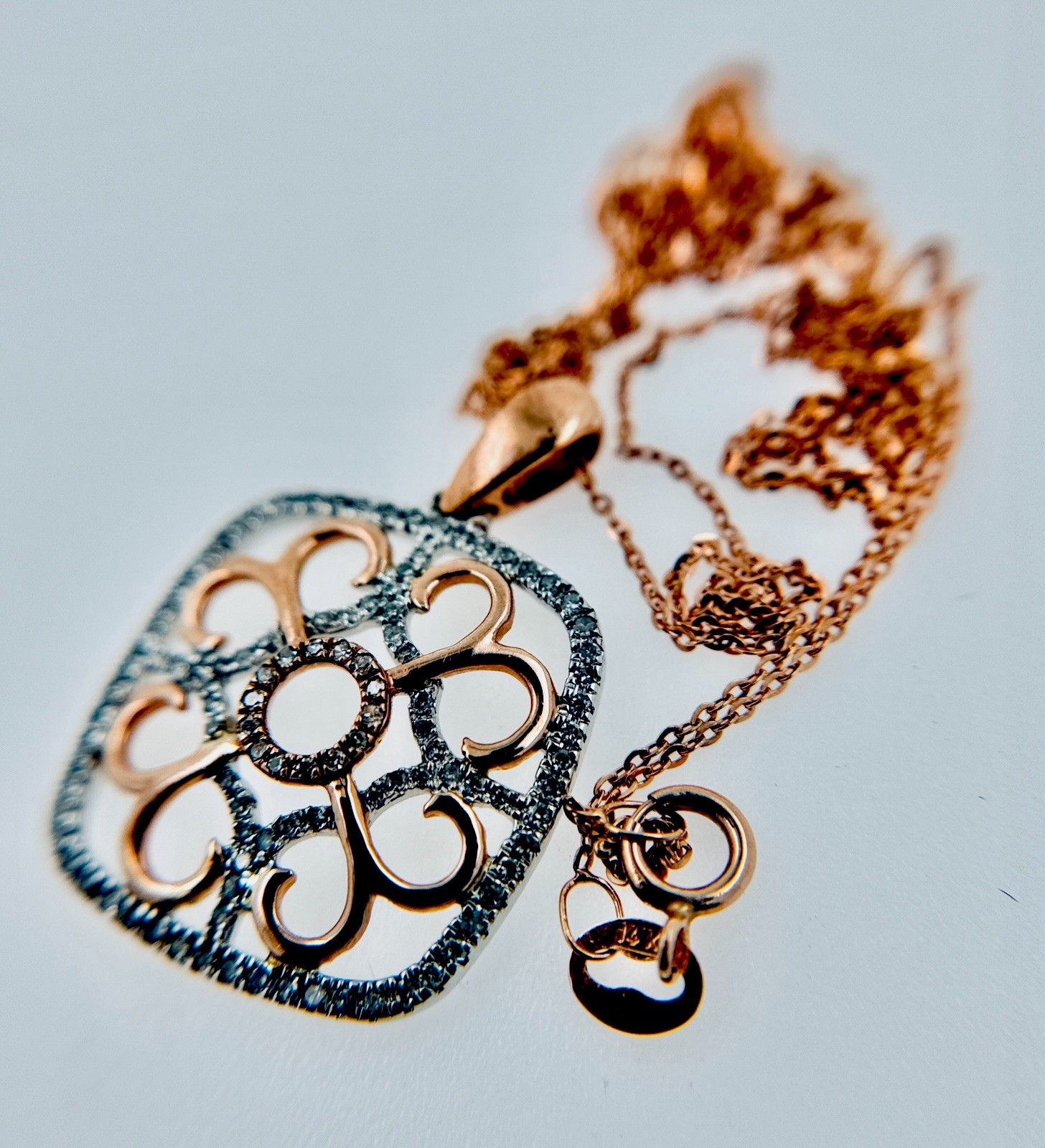 14k White Rose Gold .35Cttw Diamond Filigree Pendant Necklace19.5″, 2.67g approx