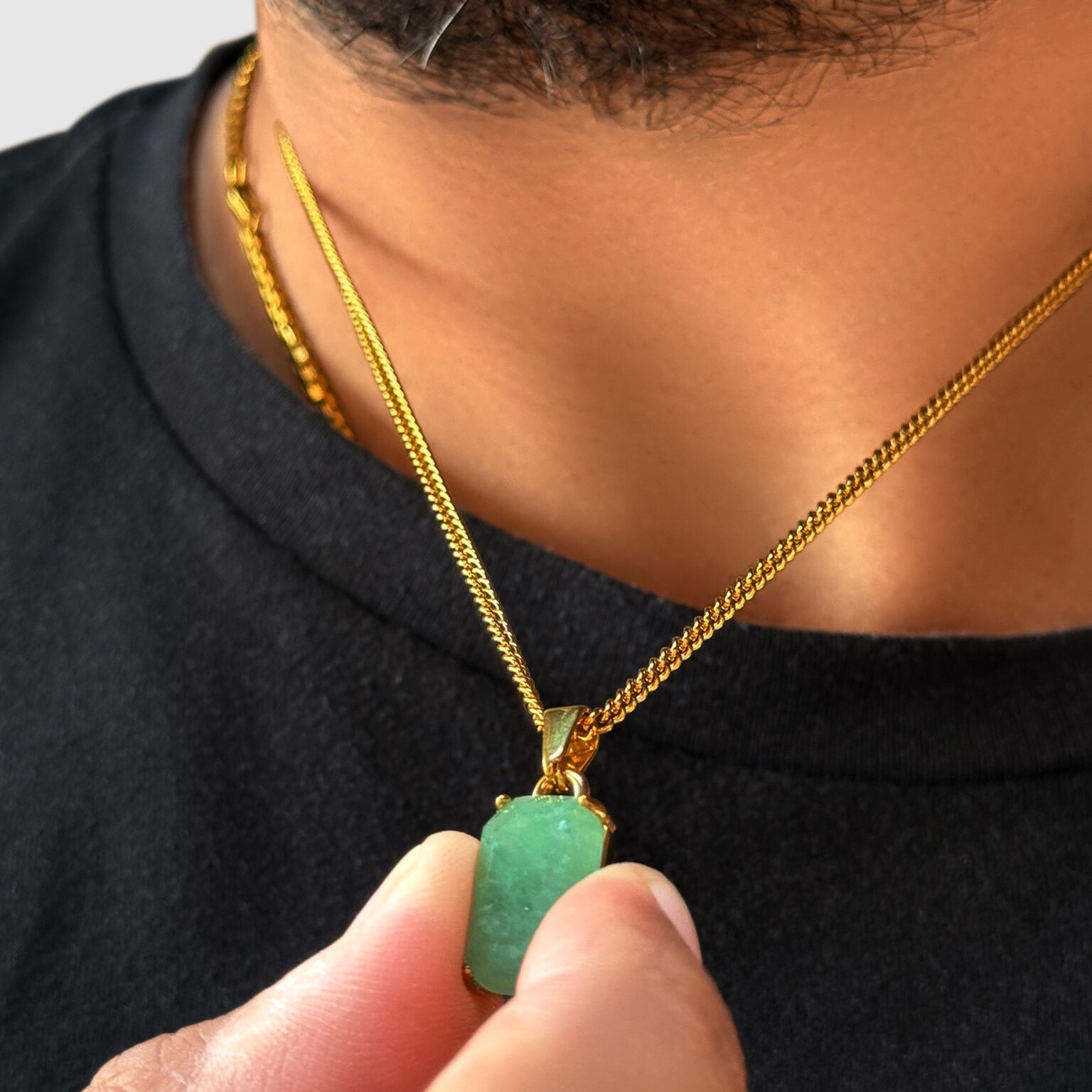 18K Gold Jade Stone Healing Crystal Pendant/Necklace Chain Gemstone Amulet 20”